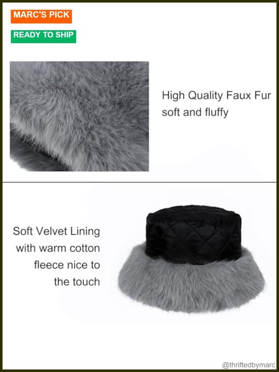 Women Faux Fur Bucket Hat Fluffy Winter Warm Wide Brim Fisherman Cap main image 6
